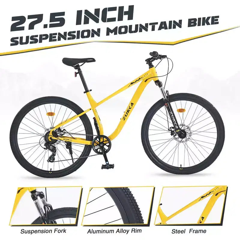 Bicicleta de montaña Whisen 27.5 con cambio trasero de 8 velocidades, suspensión delantera, cuadro de acero