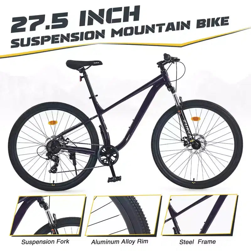 Bicicleta de montaña Whisen 27.5 con cambio trasero de 8 velocidades, suspensión delantera, cuadro de acero