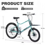 Bicicleta de carga Whisen 26 con 7 velocidades, cuadro de aleación de aluminio, frenos de doble disco para mujeres y hombres