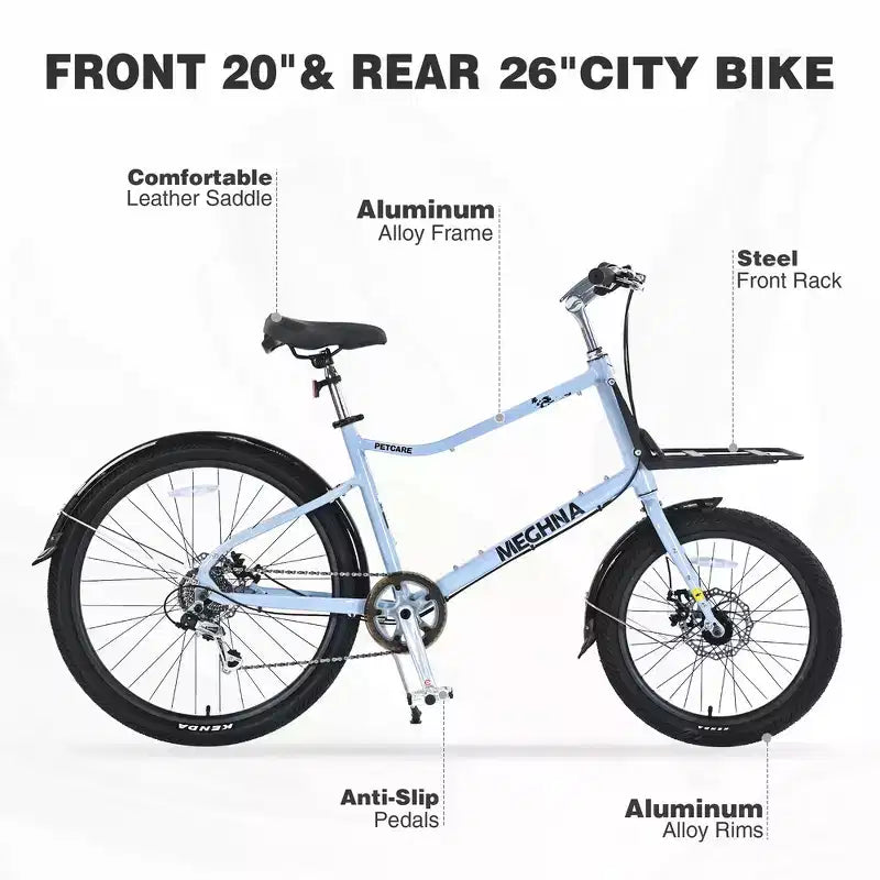 Bicicleta de carga Whisen 26 con 7 velocidades, cuadro de aleación de aluminio, frenos de doble disco para mujeres y hombres