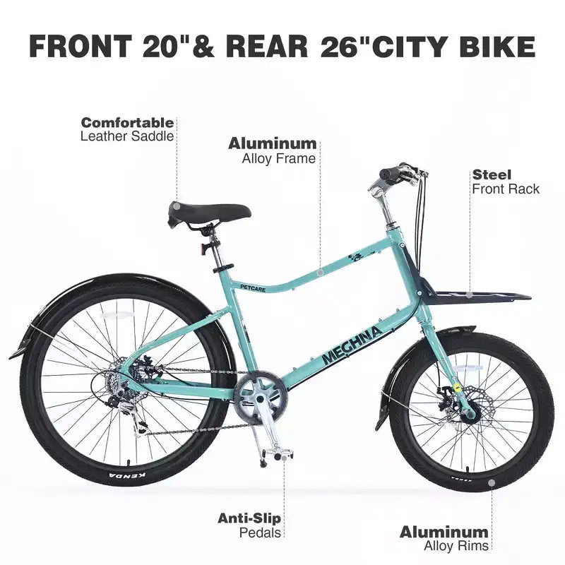 Bicicleta de carga Whisen 26 con 7 velocidades, cuadro de aleación de aluminio, frenos de doble disco para mujeres y hombres