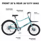 Bicicleta de carga Whisen 26 con 7 velocidades, cuadro de aleación de aluminio, frenos de doble disco para mujeres y hombres