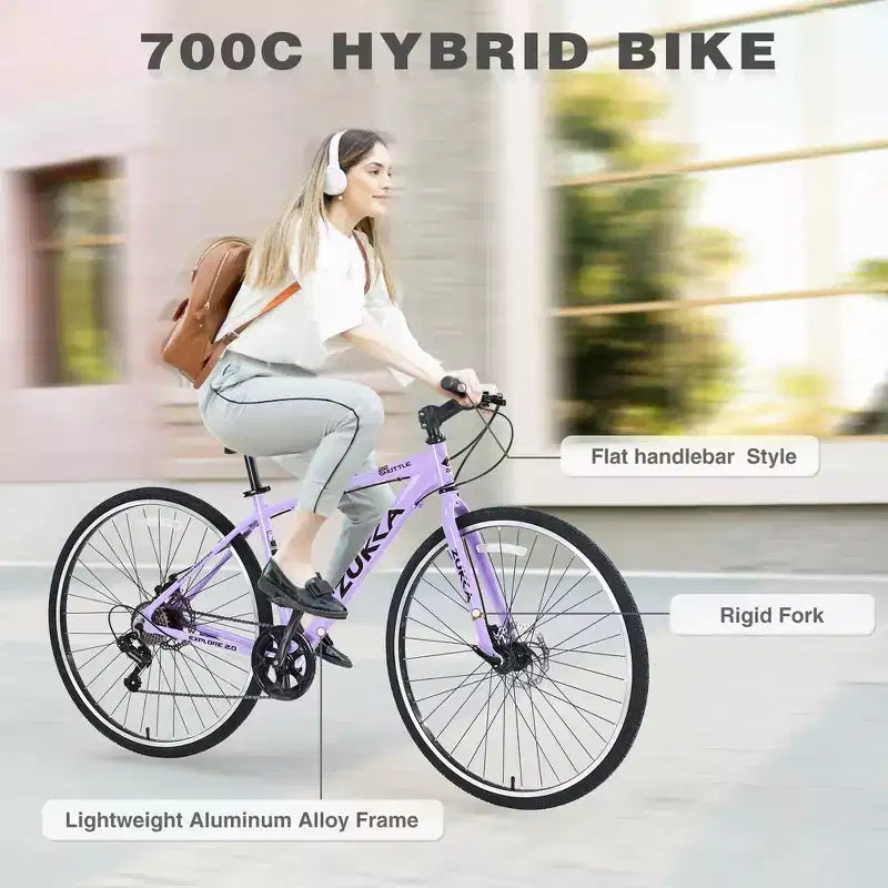 Bicicleta de carretera Whisen 28, bicicleta híbrida urbana con cuadro de aleación de aluminio Shimano de 7 velocidades y doble freno de disco