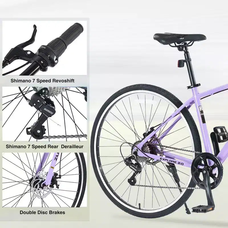 Bicicleta de carretera Whisen 28, bicicleta híbrida urbana con cuadro de aleación de aluminio Shimano de 7 velocidades y doble freno de disco