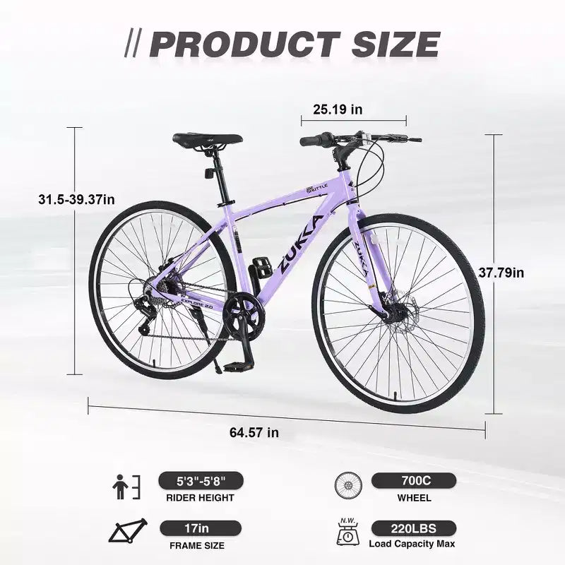 Bicicleta de carretera Whisen 28, bicicleta híbrida urbana con cuadro de aleación de aluminio Shimano de 7 velocidades y doble freno de disco