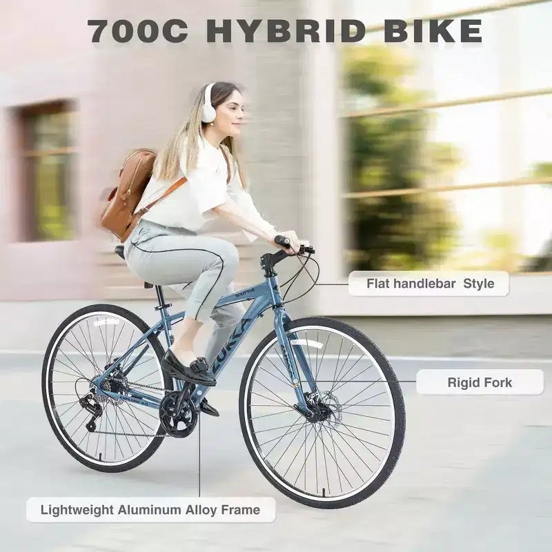 Bicicleta de carretera Whisen 28, bicicleta híbrida urbana con cuadro de aleación de aluminio Shimano de 7 velocidades y doble freno de disco