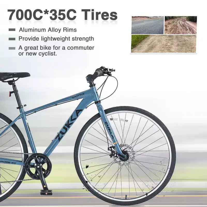 Bicicleta de carretera Whisen 28, bicicleta híbrida urbana con cuadro de aleación de aluminio Shimano de 7 velocidades y doble freno de disco