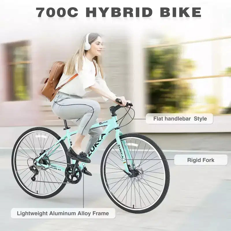 Bicicleta de carretera Whisen 28, bicicleta híbrida urbana con cuadro de aleación de aluminio Shimano de 7 velocidades y doble freno de disco