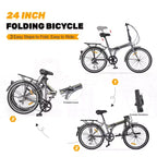 Bicicleta urbana plegable Whisen 24, bicicletas para adultos con Shimano de 7 velocidades, cuadro de acero
