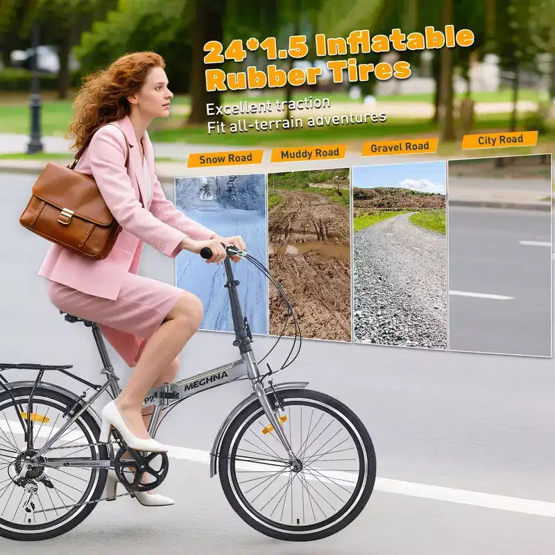 Bicicleta urbana plegable Whisen 24, bicicletas para adultos con Shimano de 7 velocidades, cuadro de acero