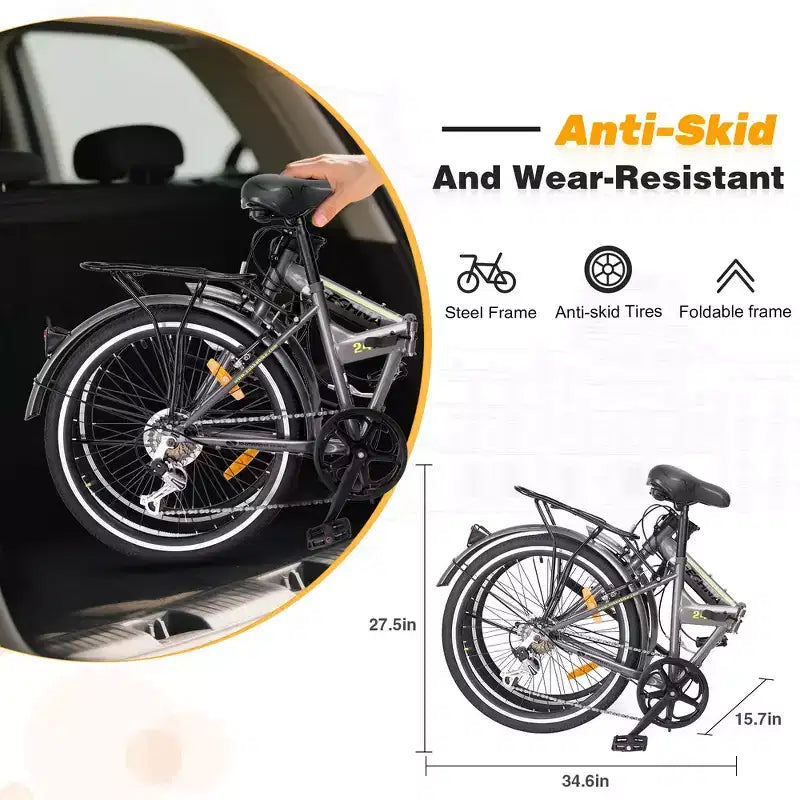 Bicicleta urbana plegable Whisen 24, bicicletas para adultos con Shimano de 7 velocidades, cuadro de acero
