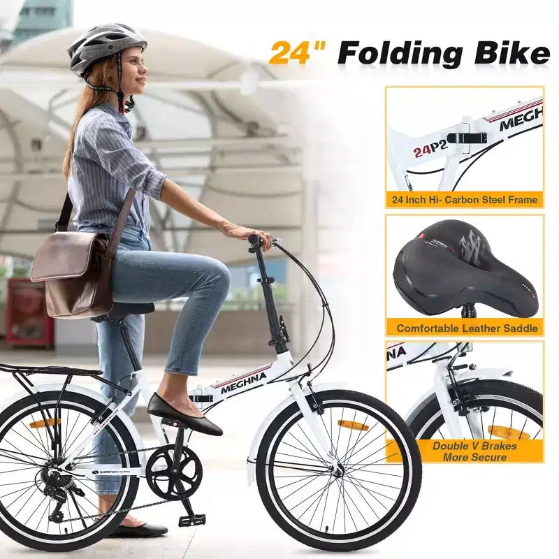 Bicicleta urbana plegable Whisen 24, bicicletas para adultos con Shimano de 7 velocidades, cuadro de acero