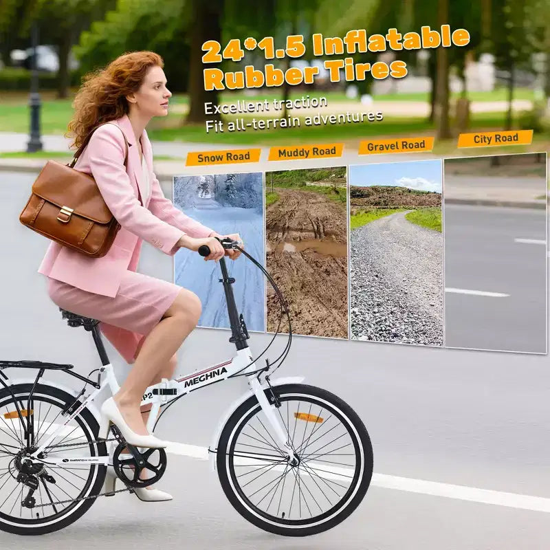 Bicicleta urbana plegable Whisen 24, bicicletas para adultos con Shimano de 7 velocidades, cuadro de acero