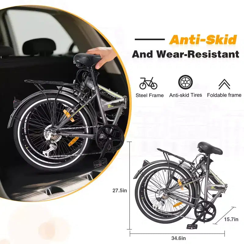 Bicicleta urbana plegable Whisen 24, bicicletas para adultos con Shimano de 7 velocidades, cuadro de acero