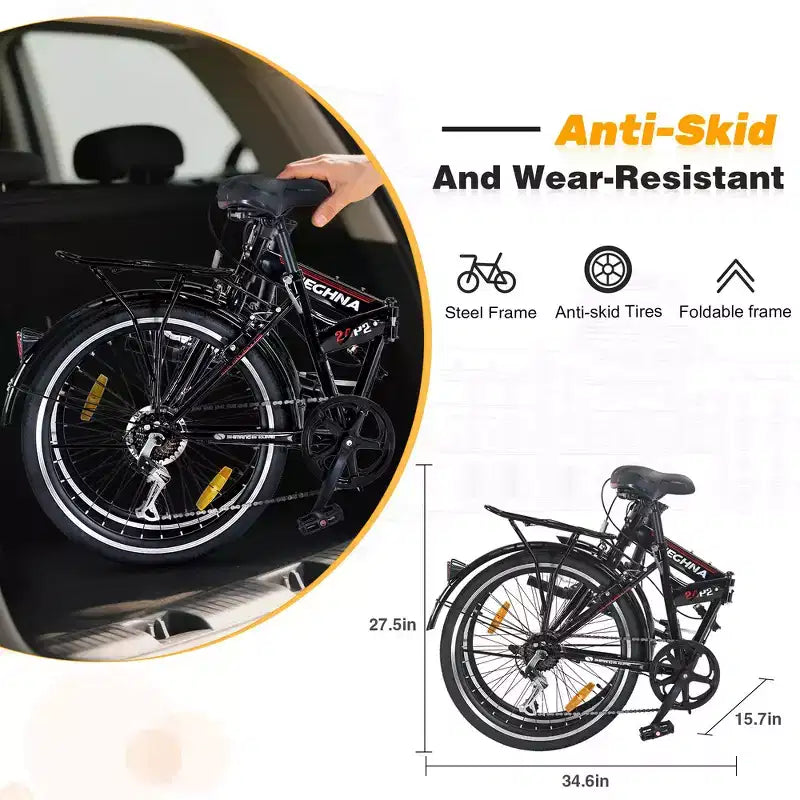 Bicicleta urbana plegable Whisen 24, bicicletas para adultos con Shimano de 7 velocidades, cuadro de acero