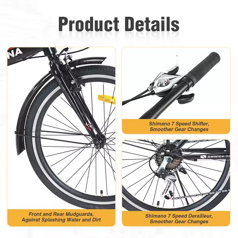 Bicicleta urbana plegable Whisen 24, bicicletas para adultos con Shimano de 7 velocidades, cuadro de acero