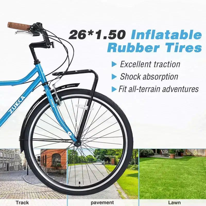 Bicicleta Whisen 26 de estilo vintage, retro para ir al trabajo con 7 velocidades, cuadro de acero, doble freno