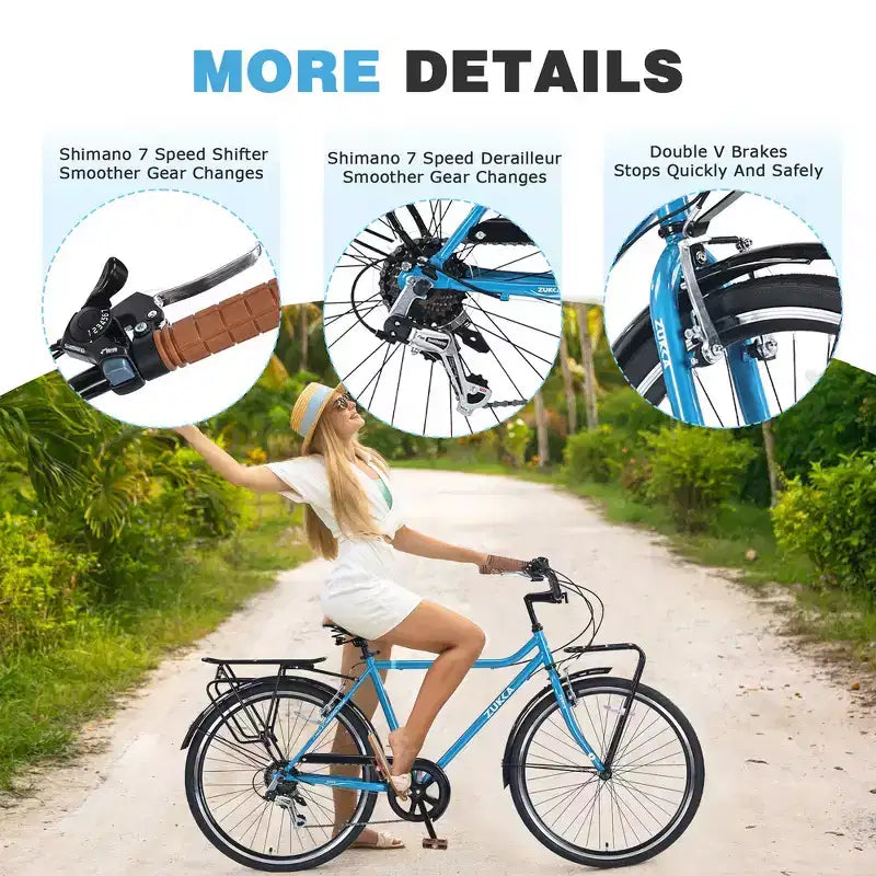 Bicicleta Whisen 26 de estilo vintage, retro para ir al trabajo con 7 velocidades, cuadro de acero, doble freno