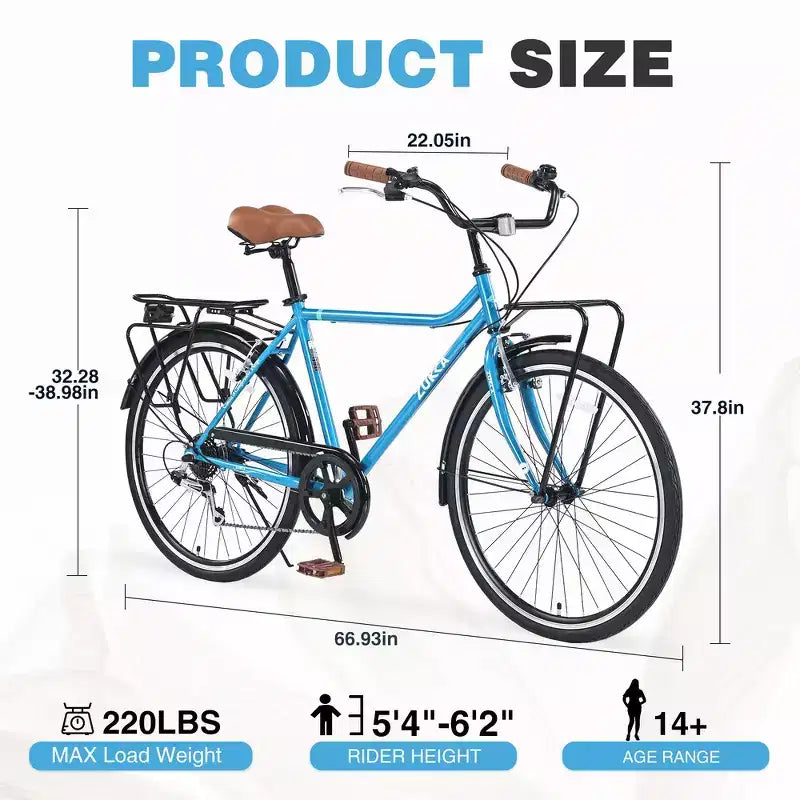 Bicicleta Whisen 26 de estilo vintage, retro para ir al trabajo con 7 velocidades, cuadro de acero, doble freno