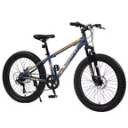 Bicicleta Okak de 24 pulgadas con neumáticos anchos y suspensión delantera, bicicleta de montaña de 7 velocidades con freno de disco y cuadro de acero de alto carbono, bicicleta de paseo para ir al trabajo