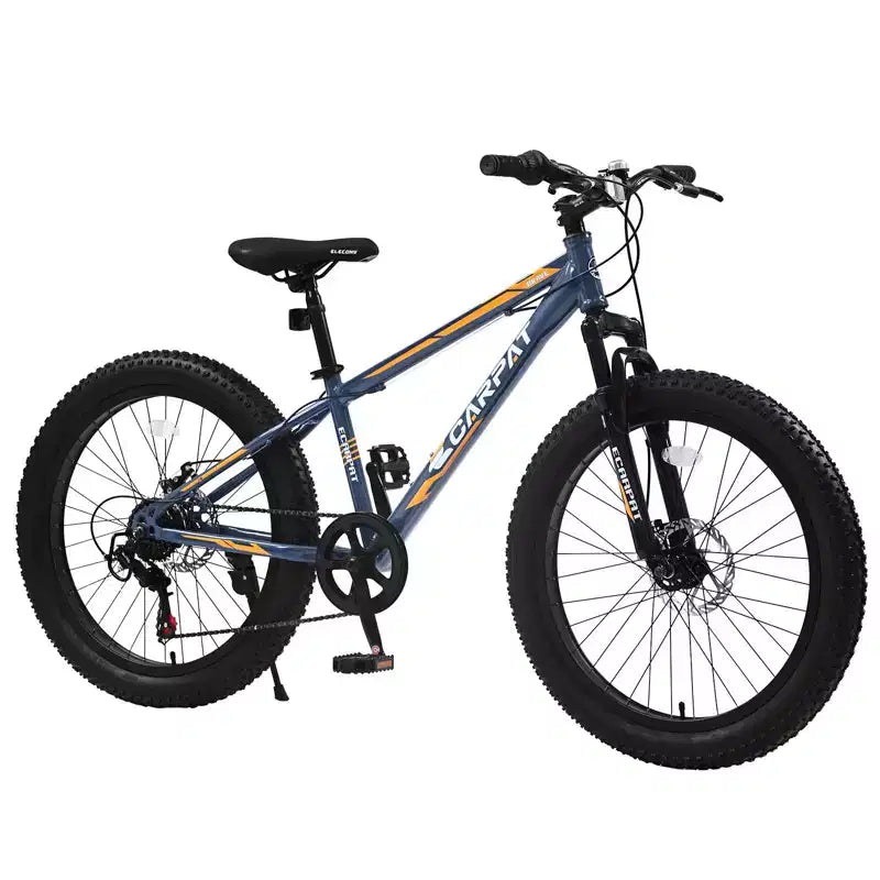 Bicicleta Okak de 24 pulgadas con neumáticos anchos y suspensión delantera, bicicleta de montaña de 7 velocidades con freno de disco y cuadro de acero de alto carbono, bicicleta de paseo para ir al trabajo
