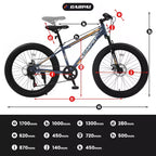 Bicicleta Okak de 24 pulgadas con neumáticos anchos y suspensión delantera, bicicleta de montaña de 7 velocidades con freno de disco y cuadro de acero de alto carbono, bicicleta de paseo para ir al trabajo