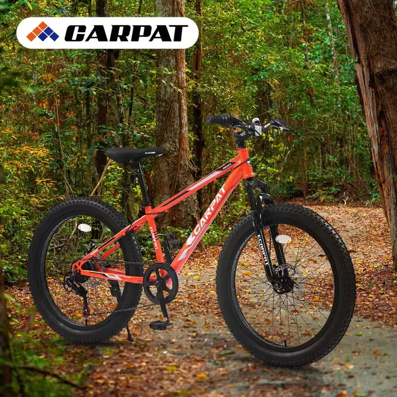 Bicicleta Okak de 24 pulgadas con neumáticos anchos y suspensión delantera, bicicleta de montaña de 7 velocidades con freno de disco y cuadro de acero de alto carbono, bicicleta de paseo para ir al trabajo