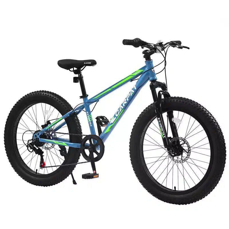 Bicicleta Okak de 24 pulgadas con neumáticos anchos y suspensión delantera, bicicleta de montaña de 7 velocidades con freno de disco y cuadro de acero de alto carbono, bicicleta de paseo para ir al trabajo