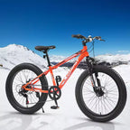 Bicicleta Okak de 24 pulgadas con neumáticos anchos y suspensión delantera, bicicleta de montaña de 7 velocidades con freno de disco y cuadro de acero de alto carbono, bicicleta de paseo para ir al trabajo