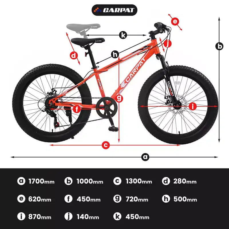 Bicicleta Okak de 24 pulgadas con neumáticos anchos y suspensión delantera, bicicleta de montaña de 7 velocidades con freno de disco y cuadro de acero de alto carbono, bicicleta de paseo para ir al trabajo