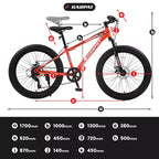 Bicicleta Okak de 24 pulgadas con neumáticos anchos y suspensión delantera, bicicleta de montaña de 7 velocidades con freno de disco y cuadro de acero de alto carbono, bicicleta de paseo para ir al trabajo