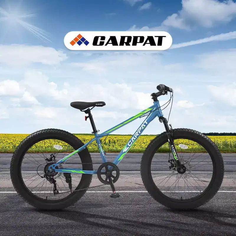 Bicicleta Okak de 24 pulgadas con neumáticos anchos y suspensión delantera, bicicleta de montaña de 7 velocidades con freno de disco y cuadro de acero de alto carbono, bicicleta de paseo para ir al trabajo