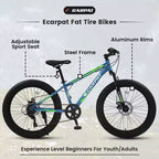 Bicicleta Okak de 24 pulgadas con neumáticos anchos y suspensión delantera, bicicleta de montaña de 7 velocidades con freno de disco y cuadro de acero de alto carbono, bicicleta de paseo para ir al trabajo