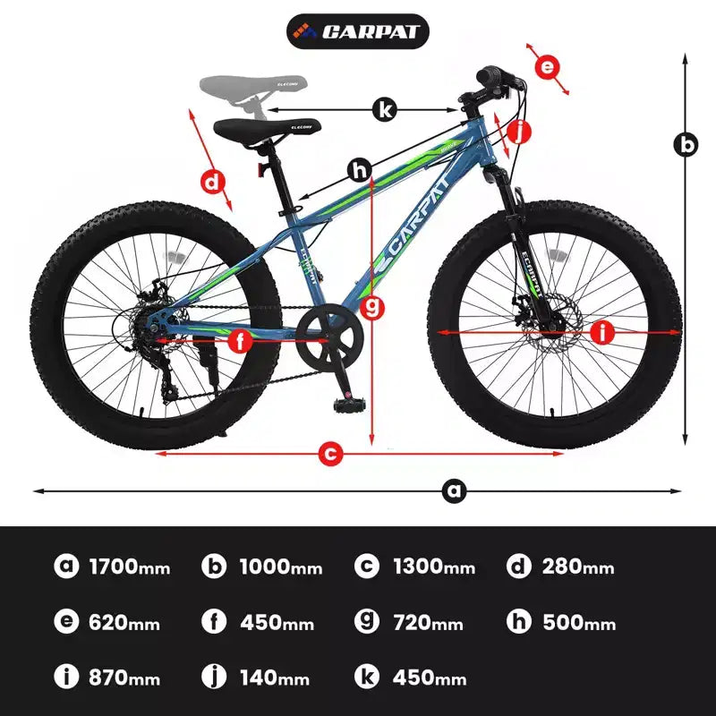 Bicicleta Okak de 24 pulgadas con neumáticos anchos y suspensión delantera, bicicleta de montaña de 7 velocidades con freno de disco y cuadro de acero de alto carbono, bicicleta de paseo para ir al trabajo