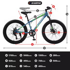 Bicicleta Okak de 24 pulgadas con neumáticos anchos y suspensión delantera, bicicleta de montaña de 7 velocidades con freno de disco y cuadro de acero de alto carbono, bicicleta de paseo para ir al trabajo