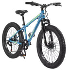 Bicicleta Okak de 24 pulgadas con neumáticos anchos y suspensión delantera, bicicleta de montaña de 7 velocidades con freno de disco y cuadro de acero de alto carbono, bicicleta de paseo para ir al trabajo