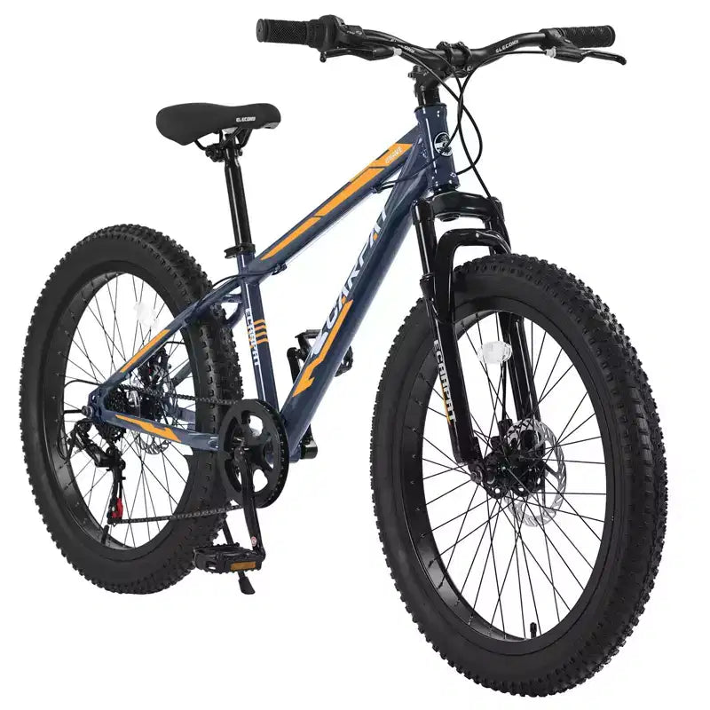 Bicicleta Okak de 24 pulgadas con neumáticos anchos y suspensión delantera, bicicleta de montaña de 7 velocidades con freno de disco y cuadro de acero de alto carbono, bicicleta de paseo para ir al trabajo
