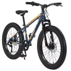 Bicicleta Okak de 24 pulgadas con neumáticos anchos y suspensión delantera, bicicleta de montaña de 7 velocidades con freno de disco y cuadro de acero de alto carbono, bicicleta de paseo para ir al trabajo