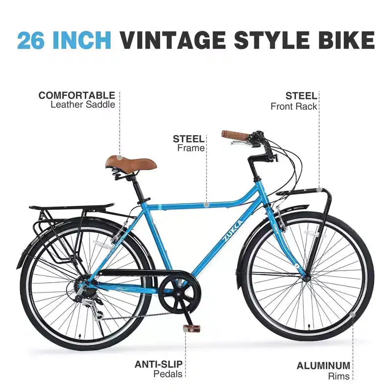 Bicicletas cruiser vintage Okak de 26 pulgadas con pata de cabra metálica, bicicleta de cercanías para adultos con cuadro metálico y cubrecadenas, bicicleta para ir al trabajo, para viajar