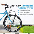 Bicicletas cruiser vintage Okak de 26 pulgadas con pata de cabra metálica, bicicleta de cercanías para adultos con cuadro metálico y cubrecadenas, bicicleta para ir al trabajo, para viajar