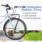 Bicicletas cruiser vintage Okak de 26 pulgadas con pata de cabra metálica, bicicleta de cercanías para adultos con cuadro metálico y cubrecadenas, bicicleta para ir al trabajo, para viajar