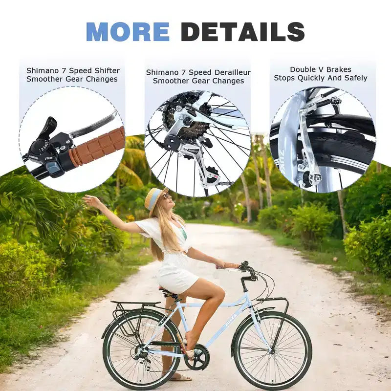 Bicicletas cruiser vintage Okak de 26 pulgadas con pata de cabra metálica, bicicleta de cercanías para adultos con cuadro metálico y cubrecadenas, bicicleta para ir al trabajo, para viajar