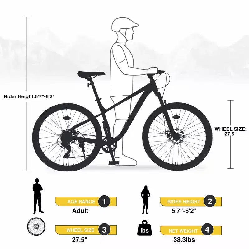 Okak Bicicleta de Montaña de 27.5 Pulgadas y 8 Velocidades con Suspensión Delantera, Bicicleta de Tierra para Niños con Frenos de Disco Dobles, Bicicleta con Cuadro de Acero para Niños y Adultos