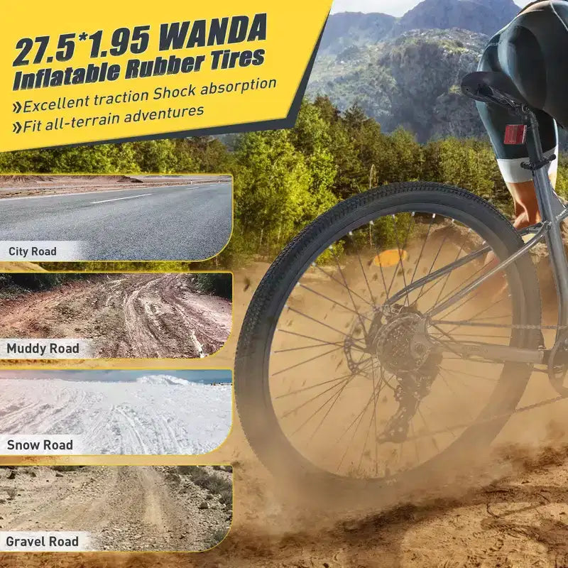 Okak Bicicleta de Montaña de 27.5 Pulgadas y 8 Velocidades con Suspensión Delantera, Bicicleta de Tierra para Niños con Frenos de Disco Dobles, Bicicleta con Cuadro de Acero para Niños y Adultos