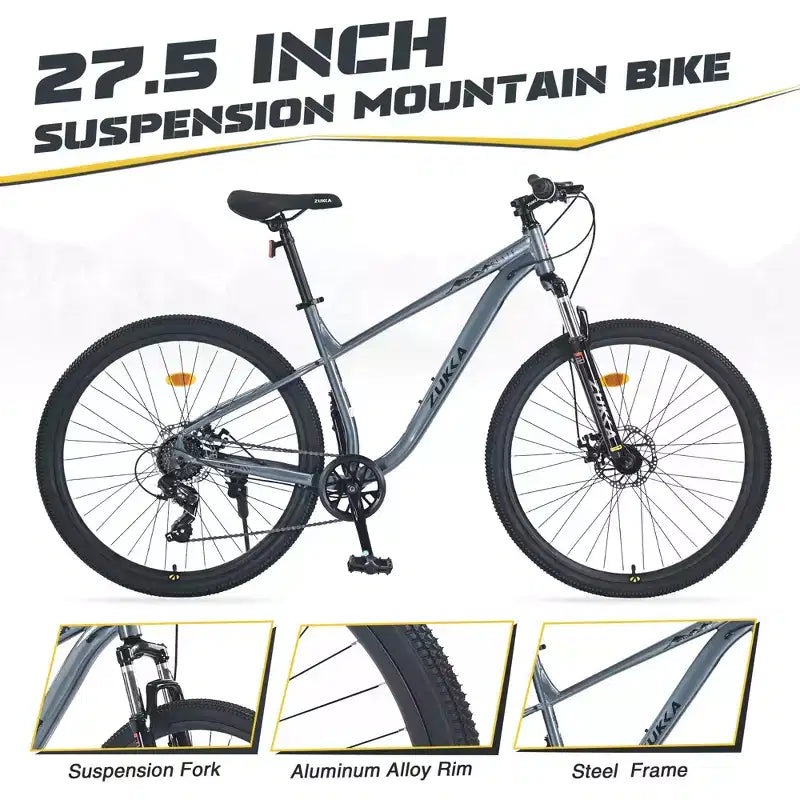 Okak Bicicleta de Montaña de 27.5 Pulgadas y 8 Velocidades con Suspensión Delantera, Bicicleta de Tierra para Niños con Frenos de Disco Dobles, Bicicleta con Cuadro de Acero para Niños y Adultos