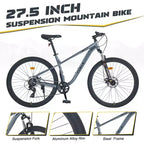 Okak Bicicleta de Montaña de 27.5 Pulgadas y 8 Velocidades con Suspensión Delantera, Bicicleta de Tierra para Niños con Frenos de Disco Dobles, Bicicleta con Cuadro de Acero para Niños y Adultos