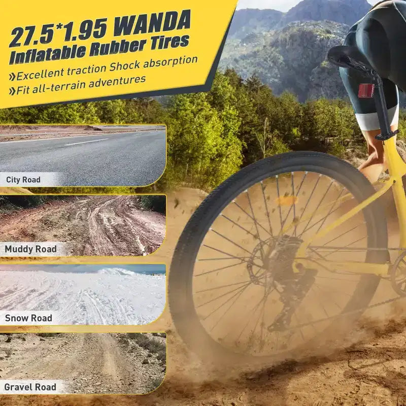 Okak Bicicleta de Montaña de 27.5 Pulgadas y 8 Velocidades con Suspensión Delantera, Bicicleta de Tierra para Niños con Frenos de Disco Dobles, Bicicleta con Cuadro de Acero para Niños y Adultos