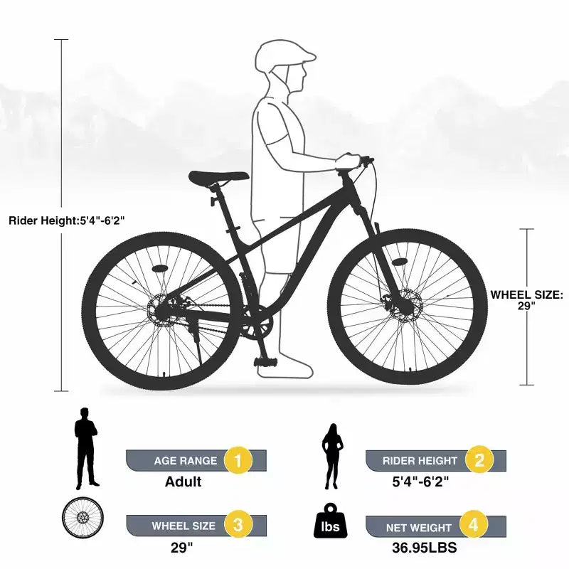 Bicicleta de Montaña Okak 29IN de Una Sola Velocidad, Bicicleta para Adultos con Cuadro de Acero y Suspensión Delantera, Bicicleta para Hombres para Viajes Diarios, Viajes, Montaña