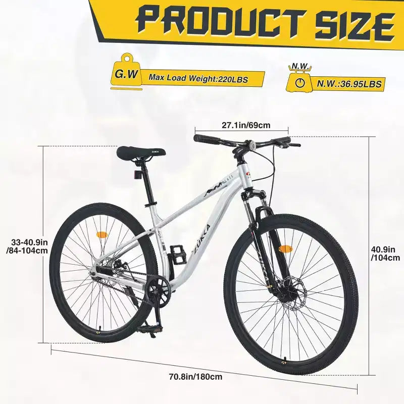 Bicicleta de Montaña Okak 29IN de Una Sola Velocidad, Bicicleta para Adultos con Cuadro de Acero y Suspensión Delantera, Bicicleta para Hombres para Viajes Diarios, Viajes, Montaña