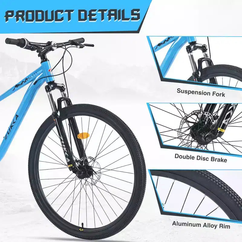 Bicicleta de Montaña Okak 29IN de Una Sola Velocidad, Bicicleta para Adultos con Cuadro de Acero y Suspensión Delantera, Bicicleta para Hombres para Viajes Diarios, Viajes, Montaña
